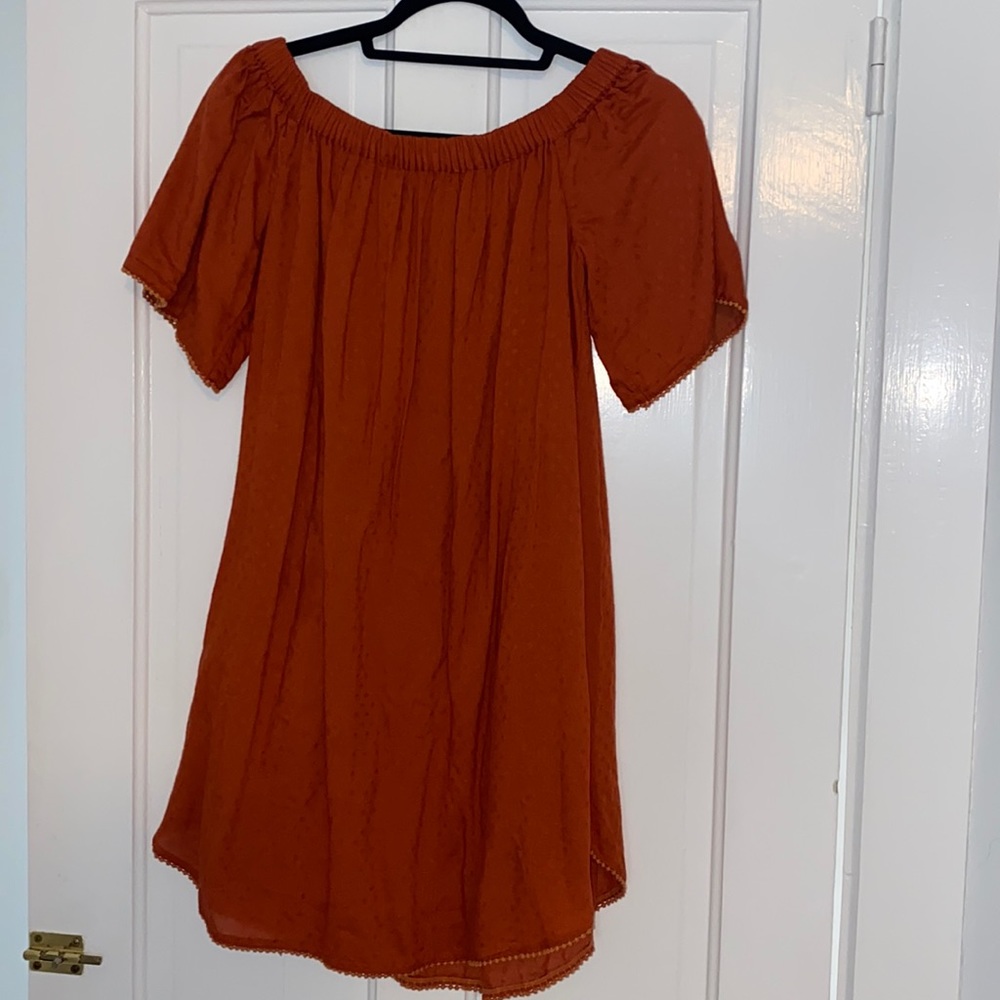 TRYB off the shoulder burnt orange cotton dress